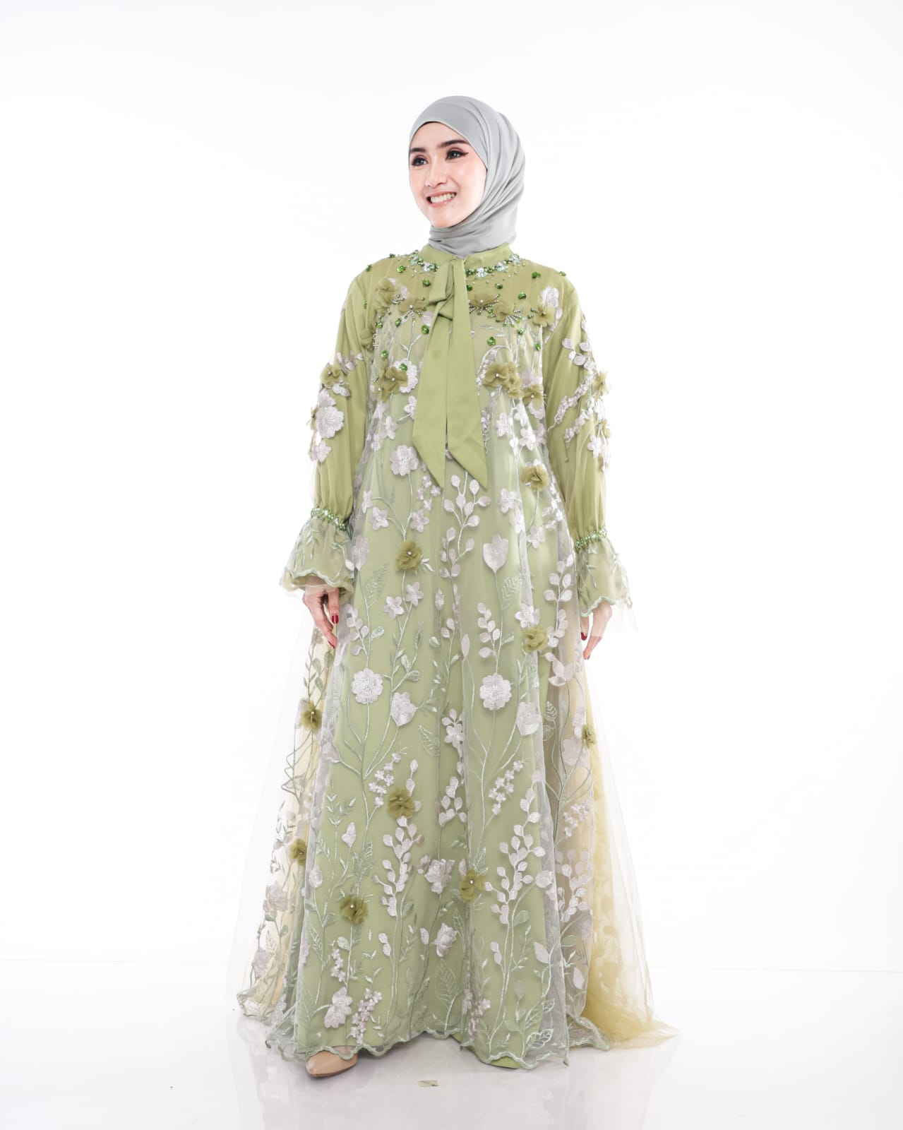 Rizkiya Floral Gown with 3D Embellishments