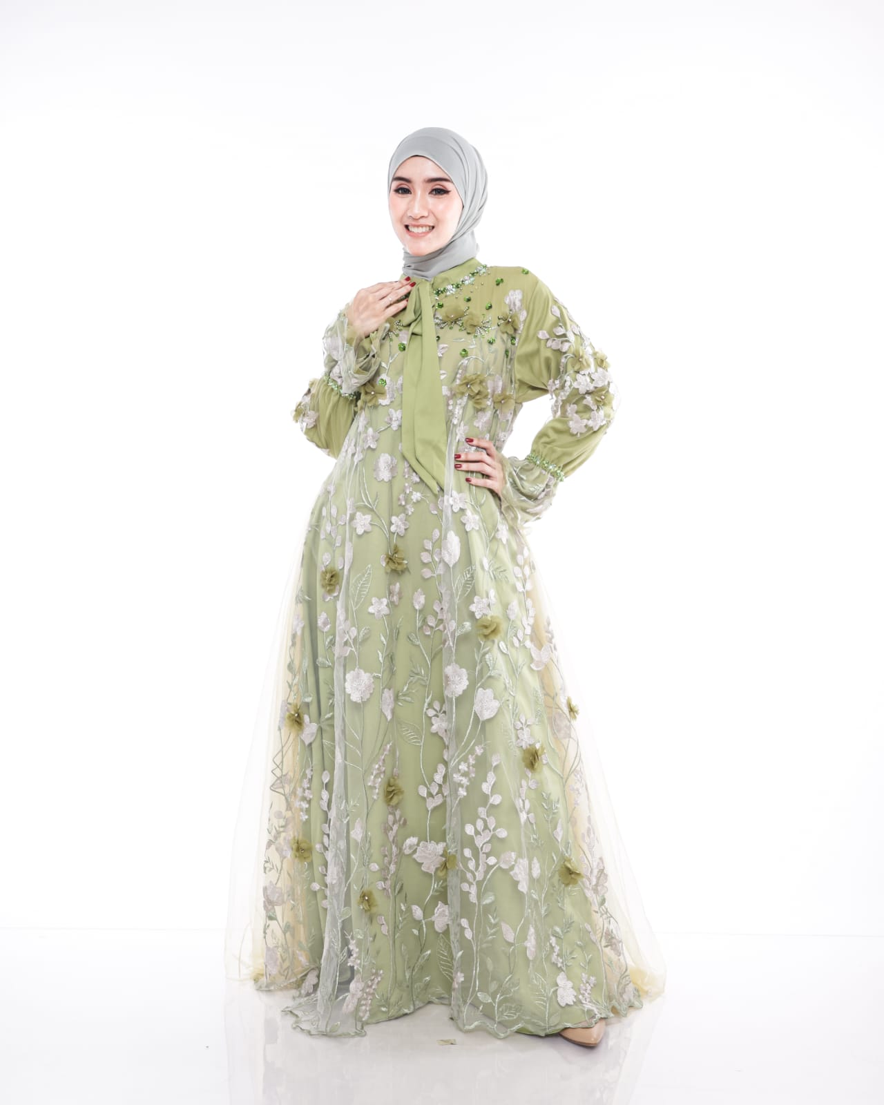 Rizkiya Floral Gown with 3D Embellishments