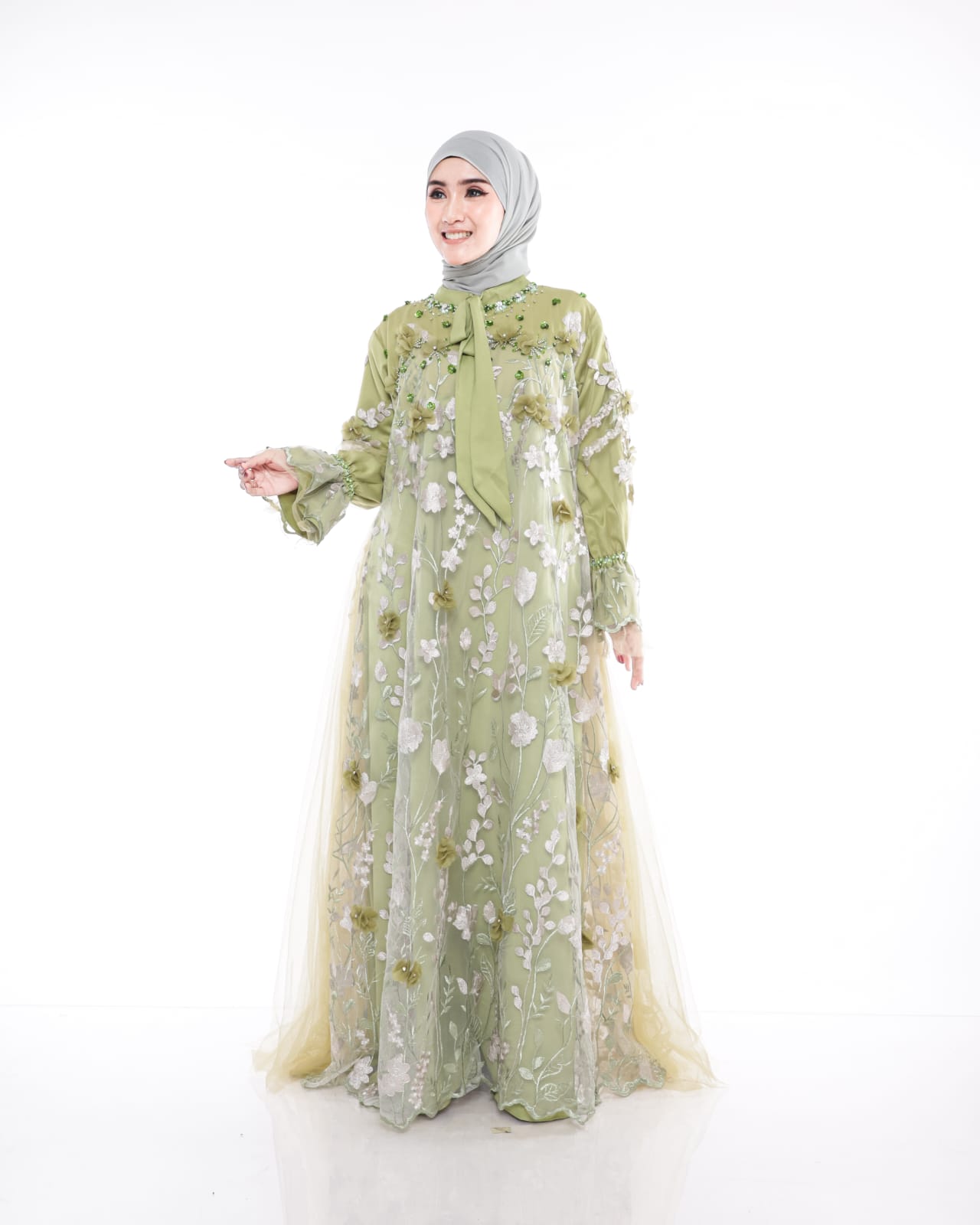 Rizkiya Floral Gown with 3D Embellishments