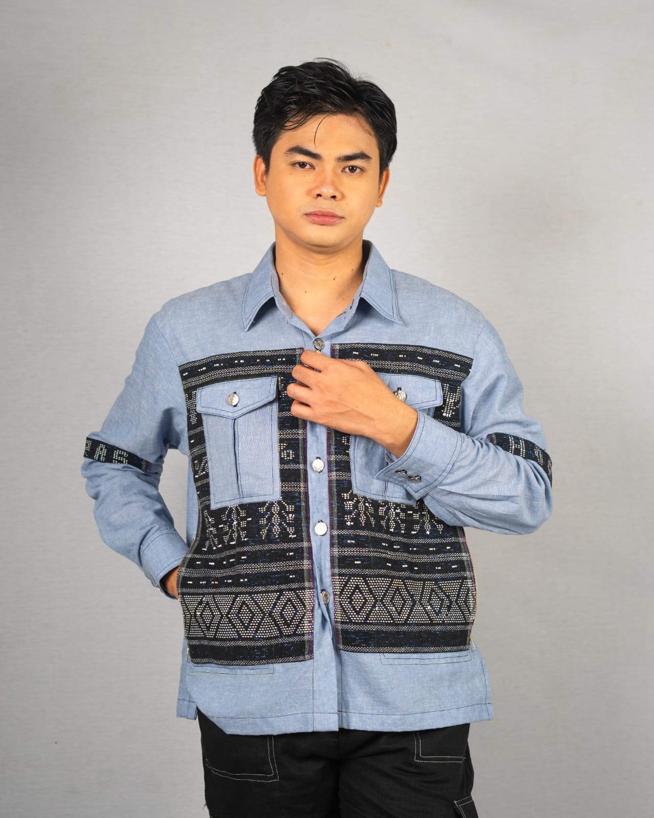 Men’s Shirt with Ulos Sadum Batak Toba Accents